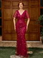 Sheath V-neck Short Sleeves Floor-Length Lace Mother of the Bride Dress