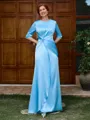 Sheath Scoop 1/2 Sleeves Pleated Floor-Length Silk Like Satin Mother of the Bride Dress