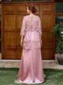 Sheath Scoop 3/4 Sleeves Appliques Lace Floor-Length Silk Like Satin Mother of the Bride Dress