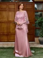 Sheath Scoop 3/4 Sleeves Appliques Lace Floor-Length Silk Like Satin Mother of the Bride Dress
