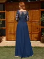 A-line Scoop 3/4 Sleeves Appliques Lace Floor-Length Chiffon Mother of the Bride Dress