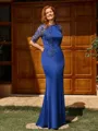 Sheath Scoop 1/2 Sleeves Appliques Lace Floor-Length Jersey Mother of the Bride Dress
