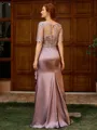 Sheath Scoop 1/2 Sleeves Appliques Lace Floor-Length Silk Like Satin Mother of the Bride Dress