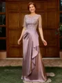 Sheath Scoop 1/2 Sleeves Appliques Lace Floor-Length Silk Like Satin Mother of the Bride Dress