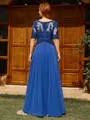 A-line Scoop 1/2 Sleeves Appliques Lace Floor-Length Chiffon Mother of the Bride Dress