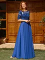 A-line Scoop 1/2 Sleeves Appliques Lace Floor-Length Chiffon Mother of the Bride Dress