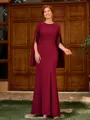 Sheath Scoop Long Sleeves Rhinestone Floor-Length Stretch Crepe Mother of the Bride Dress