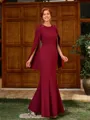 Sheath Scoop Long Sleeves Rhinestone Floor-Length Stretch Crepe Mother of the Bride Dress