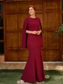 Sheath Scoop Long Sleeves Rhinestone Floor-Length Stretch Crepe Mother of the Bride Dress