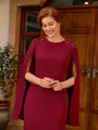 Sheath Scoop Long Sleeves Rhinestone Floor-Length Stretch Crepe Mother of the Bride Dress