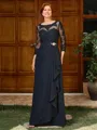 A-line Scoop 3/4 Sleeves Appliques Lace Floor-Length Chiffon Mother of the Bride Dress