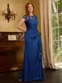 Sheath Scoop Short Sleeves Appliques Lace Floor-Length Satin Chiffon Mother of the Bride Dress