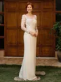 Sheath Scoop Long Sleeves Appliques Lace Floor-Length Chiffon Mother of the Bride Dress