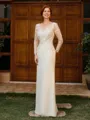 Sheath Scoop Long Sleeves Appliques Lace Floor-Length Chiffon Mother of the Bride Dress