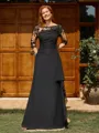 Sheath Scoop 1/2 Sleeves Appliques Lace Floor-Length Chiffon Mother of the Bride Dress