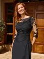 Sheath Scoop 1/2 Sleeves Appliques Lace Floor-Length Chiffon Mother of the Bride Dress