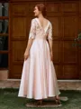 A-line Scoop 1/2 Sleeves Appliques Lace Ankle-Length Satin Mother of the Bride Dress