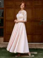 A-line Scoop 1/2 Sleeves Appliques Lace Ankle-Length Satin Mother of the Bride Dress