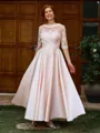 A-line Scoop 1/2 Sleeves Appliques Lace Ankle-Length Satin Mother of the Bride Dress