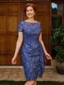 Sheath Scoop Short Sleeves Appliques Lace Knee-Length Chiffon Mother of the Bride Dress
