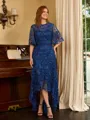 A-line Scoop 1/2 Sleeves Asymmetrical Lace Mother of the Bride Dress