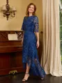 A-line Scoop 1/2 Sleeves Asymmetrical Lace Mother of the Bride Dress