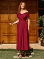A-line Pleated Ankle-Length Stretch Crepe Mother of the Bride Dress