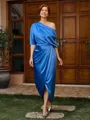Sheath Short Sleeves Pleated Ankle-Length Silk Like Satin Mother of the Bride Dress