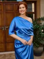 Sheath Short Sleeves Pleated Ankle-Length Silk Like Satin Mother of the Bride Dress