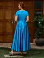 A-line V-neck Short Sleeves Pleated Ankle-Length Silk Like Satin Mother of the Bride Dress