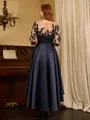 A-line Bateau 3/4 Sleeves Appliques Lace Asymmetrical Satin Mother of the Bride Dress