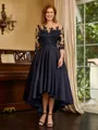 A-line Bateau 3/4 Sleeves Appliques Lace Asymmetrical Satin Mother of the Bride Dress