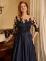 A-line Bateau 3/4 Sleeves Appliques Lace Asymmetrical Satin Mother of the Bride Dress