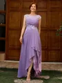 A-line Scoop Appliques Lace Asymmetrical Chiffon Mother of the Bride Dress