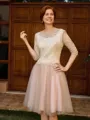 A-line Scoop 3/4 Sleeves Appliques Lace Knee-Length Tulle Mother of the Bride Dress