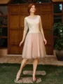 A-line Scoop 3/4 Sleeves Appliques Lace Knee-Length Tulle Mother of the Bride Dress