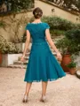 A-Line/Princess Chiffon Ruched V-neck Short Sleeves Knee-Length Mother of the Bride Dresses