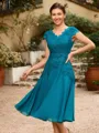 A-Line/Princess Chiffon Ruched V-neck Short Sleeves Knee-Length Mother of the Bride Dresses
