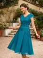 A-Line/Princess Chiffon Ruched V-neck Short Sleeves Knee-Length Mother of the Bride Dresses
