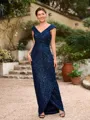 Sheath/Column Ruched V-neck Sleeveless Floor-Length Mother of the Bride Dresses