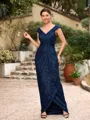Sheath/Column Ruched V-neck Sleeveless Floor-Length Mother of the Bride Dresses