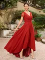 A-Line/Princess Chiffon Ruched V-neck Short Sleeves Asymmetrical Mother of the Bride Dresses