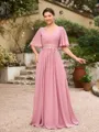 A-Line/Princess Chiffon Ruched V-neck 1/2 Sleeves Floor-Length Mother of the Bride Dresses