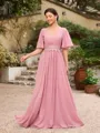 A-Line/Princess Chiffon Ruched V-neck 1/2 Sleeves Floor-Length Mother of the Bride Dresses