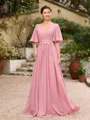 A-Line/Princess Chiffon Ruched V-neck 1/2 Sleeves Floor-Length Mother of the Bride Dresses