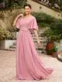 A-Line/Princess Chiffon Ruched V-neck 1/2 Sleeves Floor-Length Mother of the Bride Dresses