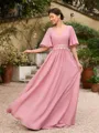 A-Line/Princess Chiffon Ruched V-neck 1/2 Sleeves Floor-Length Mother of the Bride Dresses