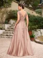 A-Line/Princess Tulle Applique V-neck Sleeveless Floor-Length Dresses