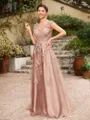A-Line/Princess Tulle Applique V-neck Sleeveless Floor-Length Dresses