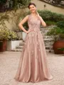 A-Line/Princess Tulle Applique V-neck Sleeveless Floor-Length Dresses